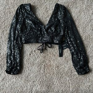 Lulus black sequin crop top size small